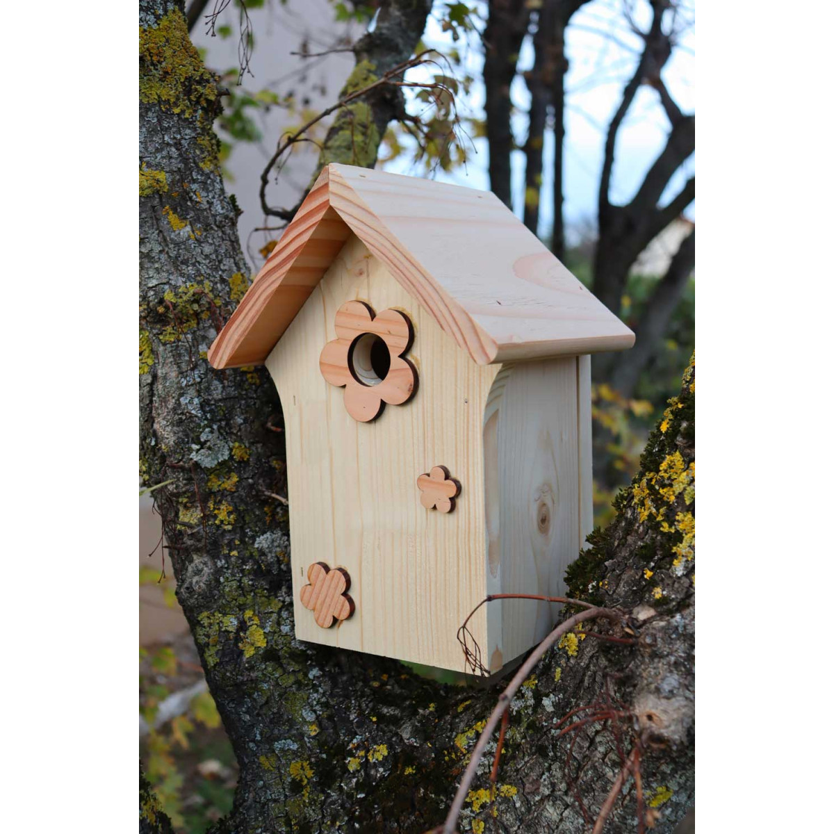 Maison de mangeoire pour oiseaux, Station de mangeoire pour oiseaux, Peut  être utilisé toute l'année, Matériau : bois non traité