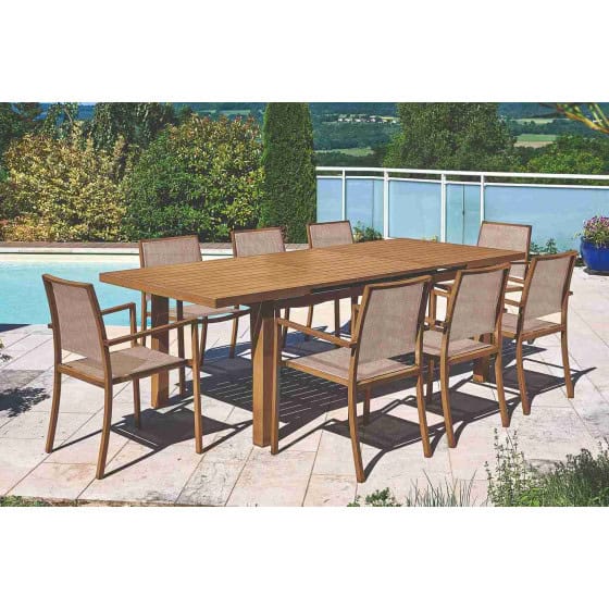 Table de jardin extensible en aluminium en bois teck naturel