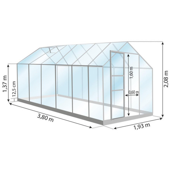 Serre de jardin en verre et aluminium naturel avec embase 7,30 m²