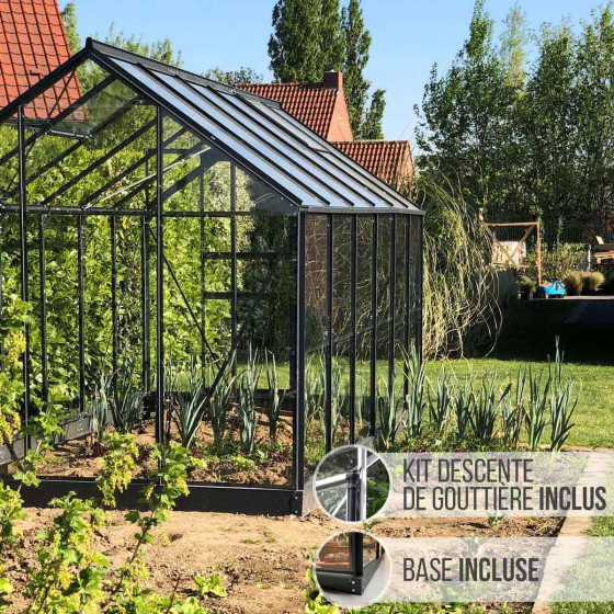serre de jardin en verre et en aluminium gris