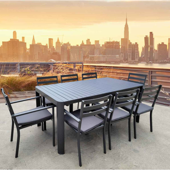 table de jardin avec fauteuil en aluminium