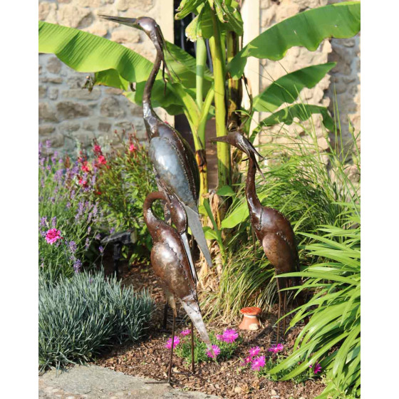 héron métal jardin