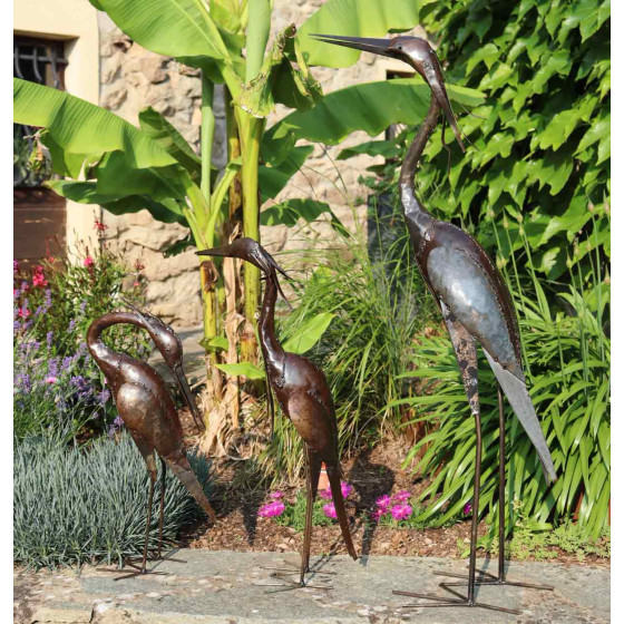 Lot de 3 herons en metal