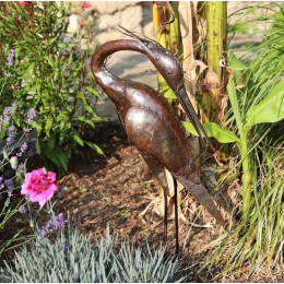 Héron décoratif en métal petit modèle tête recourbée