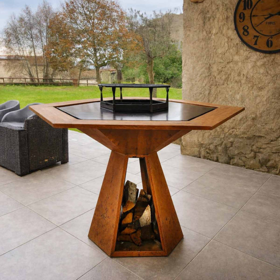 brasero  pour terrasse en acier corten