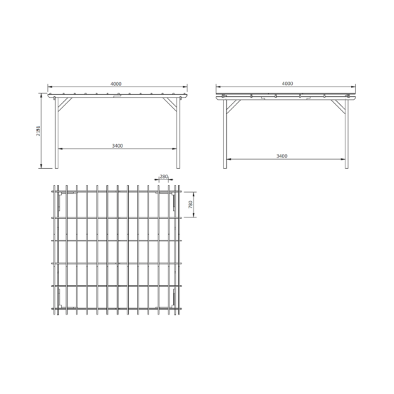 Pergola autoportee en bois 215x400x400 cm