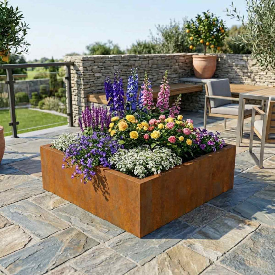 bac a plantes acier corten carre haut fabrication francaise