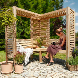 banc d angle en bois avec pergola autoportee