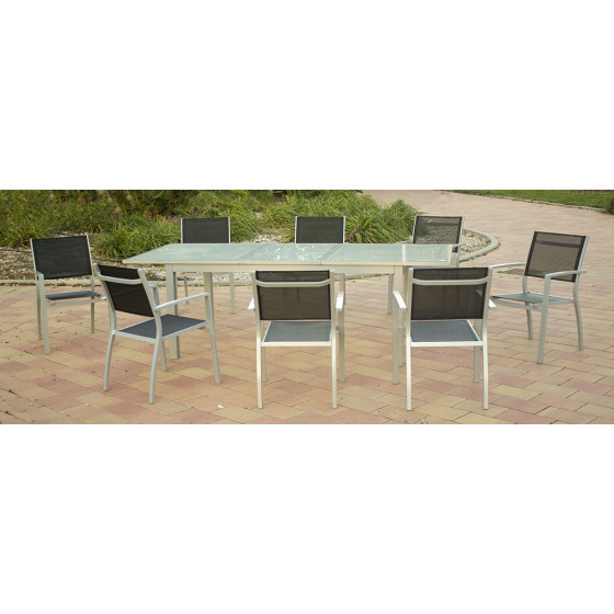 Ensemble table de jardin extensible et chaise en aluminum gris Grecio