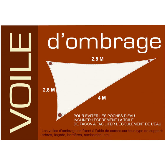 Voile d'ombrage triangulaire 2,8 x 2,8 x 4 m 265 gr/m2 sable