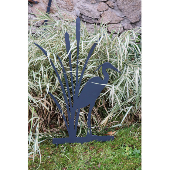 Héron décoratif à planter en acier gris anthracite