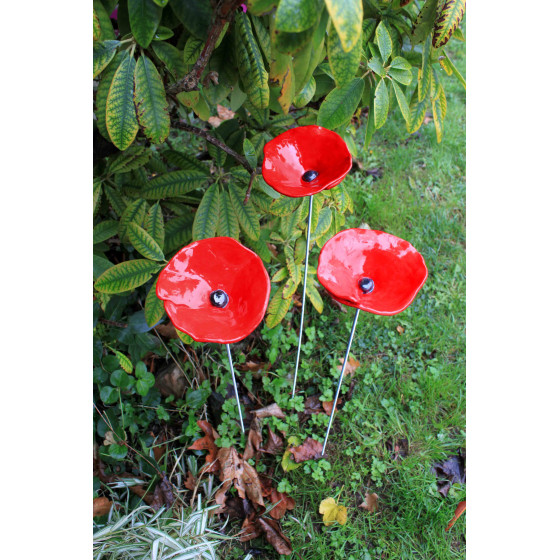 Coquelicot en céramique sur tige diamètre 10 cm