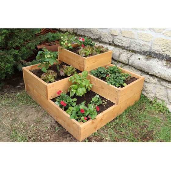 carré de jardin en bois avec 4 compartiments