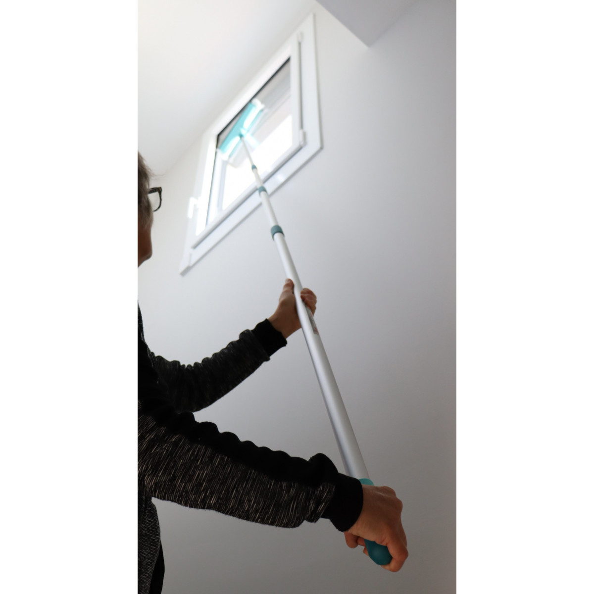 Leifheit ensemble de nettoyage pour vitre, manche télescopique 190 cm avec  articulation + Lave-vitres compact, vert (51127-Click)